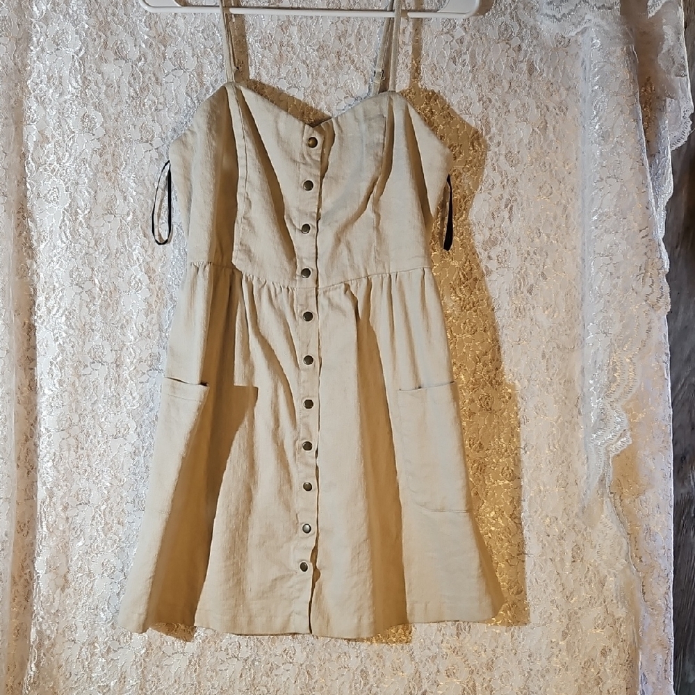 Forever 21 Beige Button-Front Mini Dress